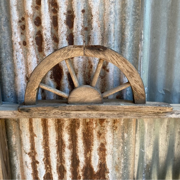 Vintage Wooden Semicircle Decor Half Wheel Wall Primitive Rustic Decor - Picture 2 of 14